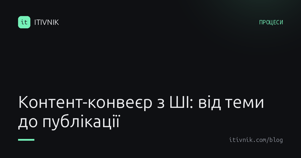 Обкладинка статті: Контент-конвеєр з ШІ: від теми до опублікованої сторінки з перевірками